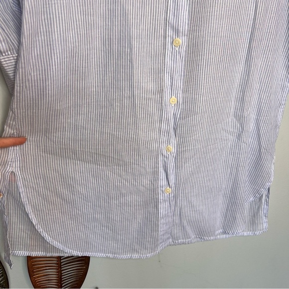 J Crew Blue White Stripe Button Up Light Tunic Shirt Dress - Picture 7 of 9